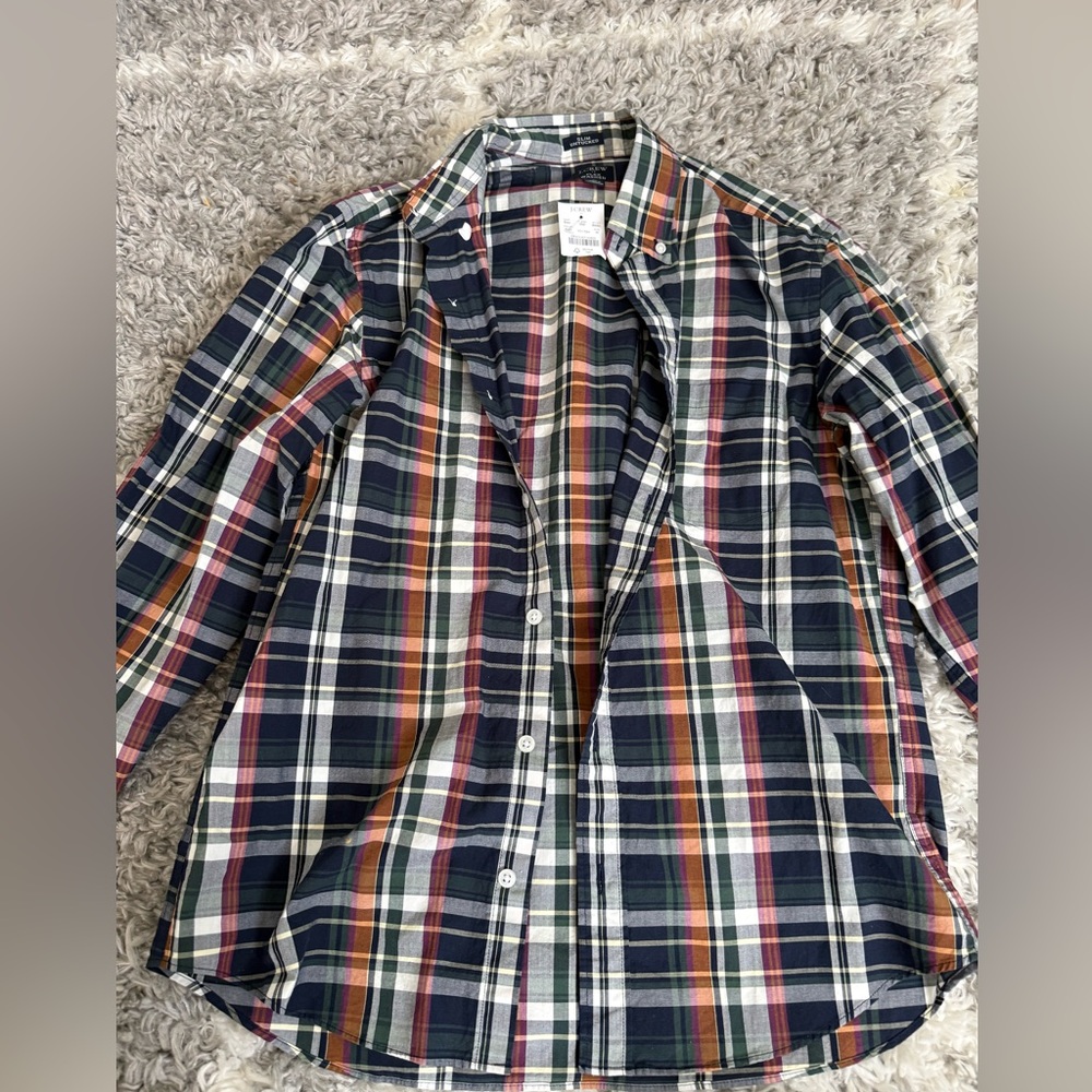 NWT J. Crew Men's Navy and Multicolor Plaid Shirt